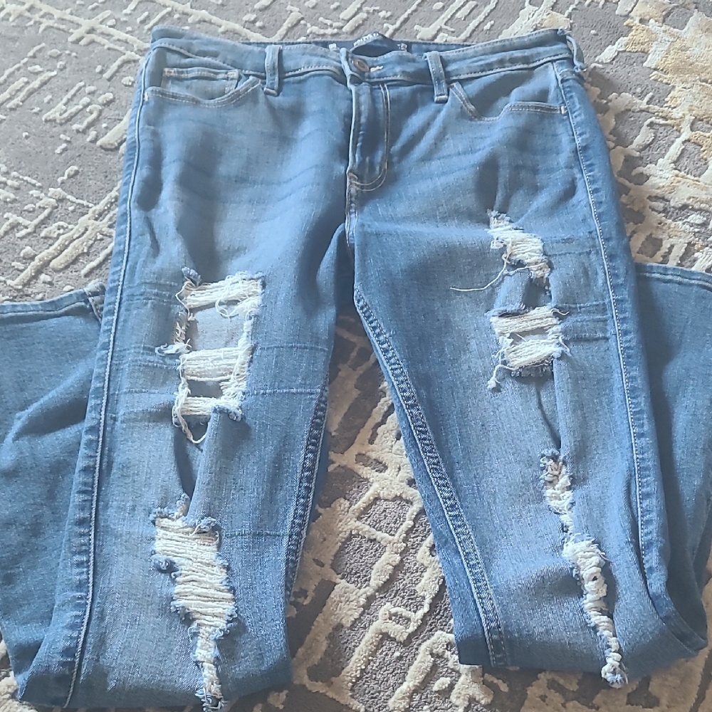 Hollister Women's Ripped Blue Skinny Jeans